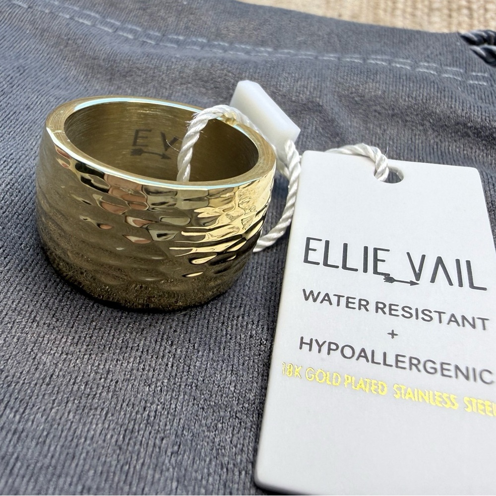 Ellie Vail Gold Wide Cigar Band Style Ring 18k PVD Plated Water Resistant